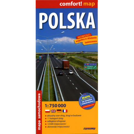 Polska - mapa samochodowa laminowana